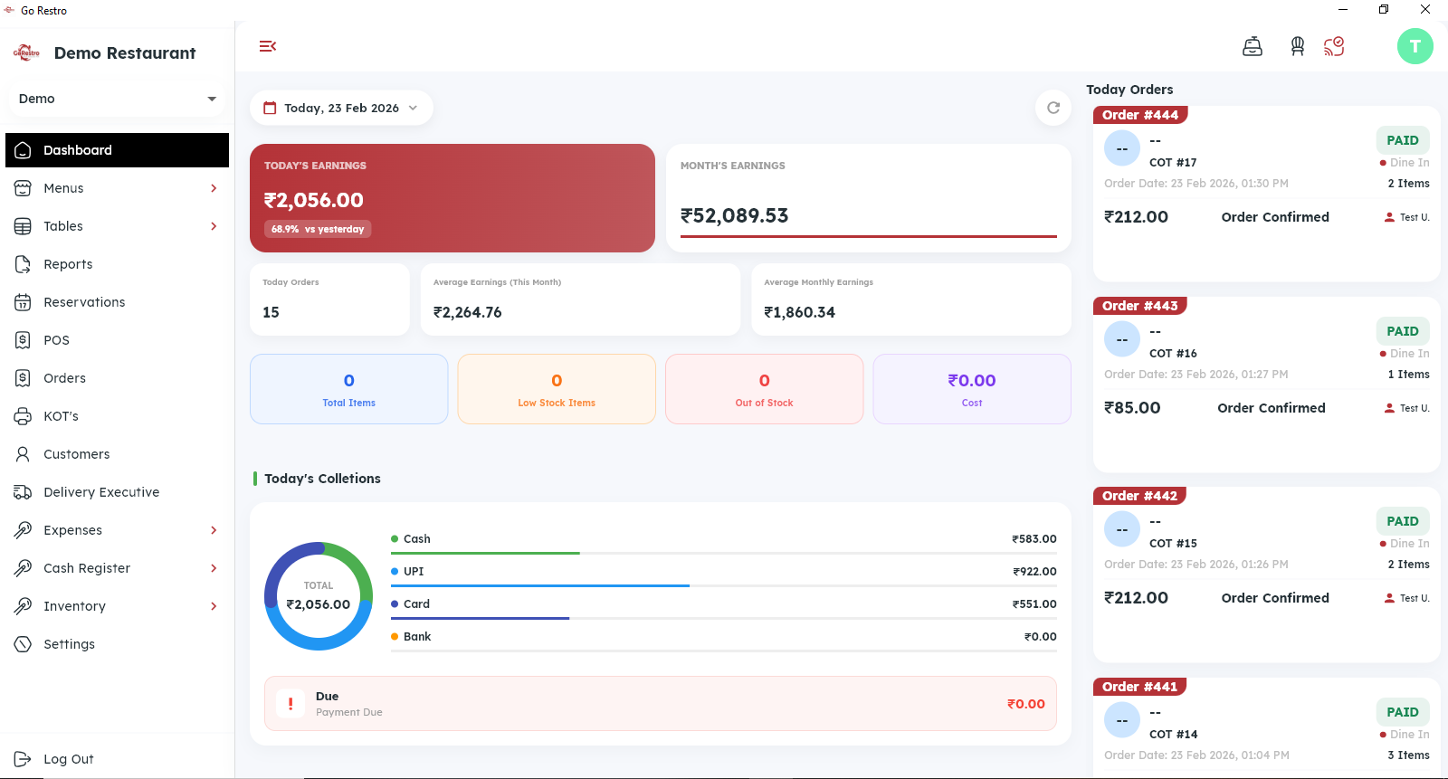 Go Restro Dashboard on Laptop